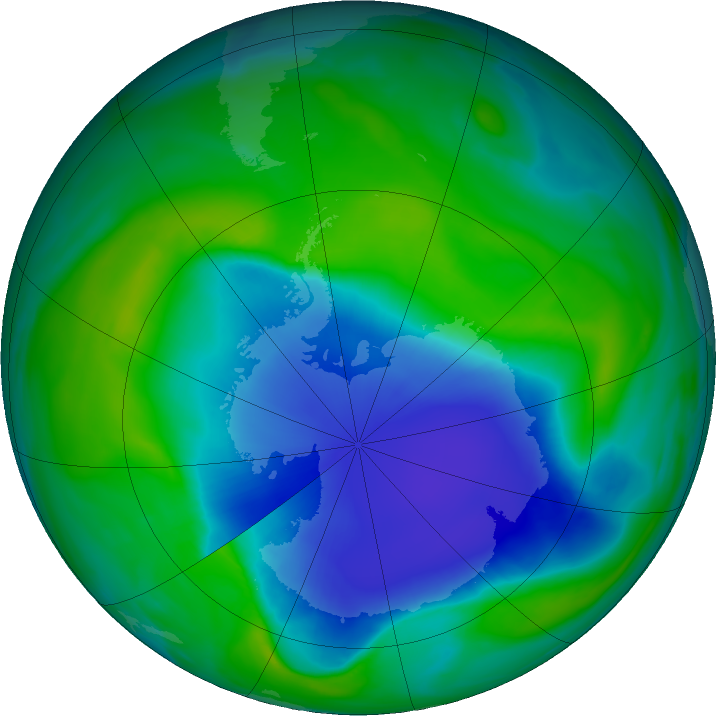 Antarctic ozone map for 03 December 2021